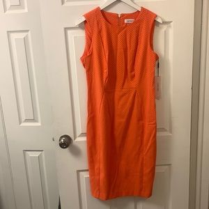 Calvin Klein sleeveless orange white polka dot dress